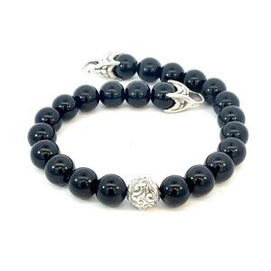 David Yurman Onyx Engraved Spiritual Beads Bracelet 8" Silver Estate DY683
